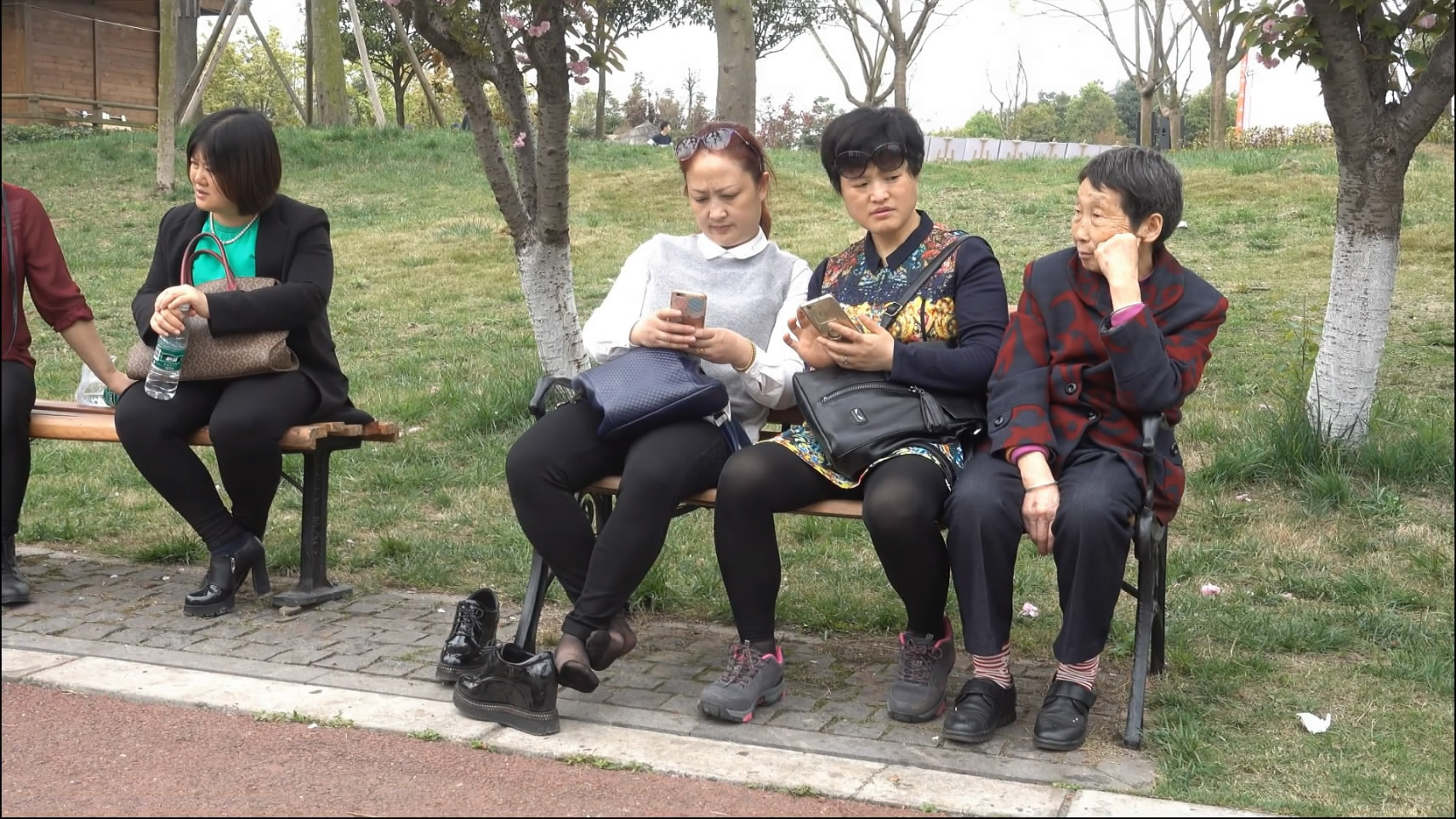 Father, mother and girl who use nylon feet